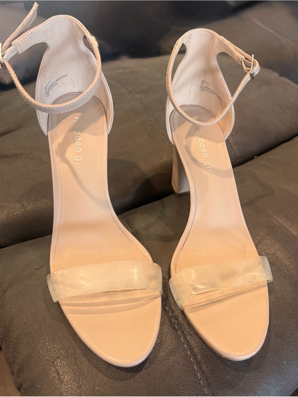 Women's Madden Girl Nude Ankle-Strap Block Heel Sandals